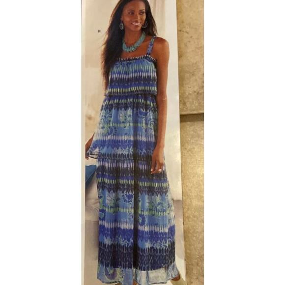 Midnight Velvet Hawaiian Maxi Dress Blue Size M - Picture 1 of 5